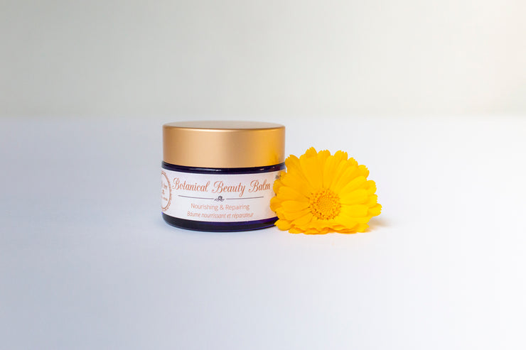 Botanical Beauty Balm, herbal face balm, restorative, nourishing facial skincare, 2 oz, gold lid