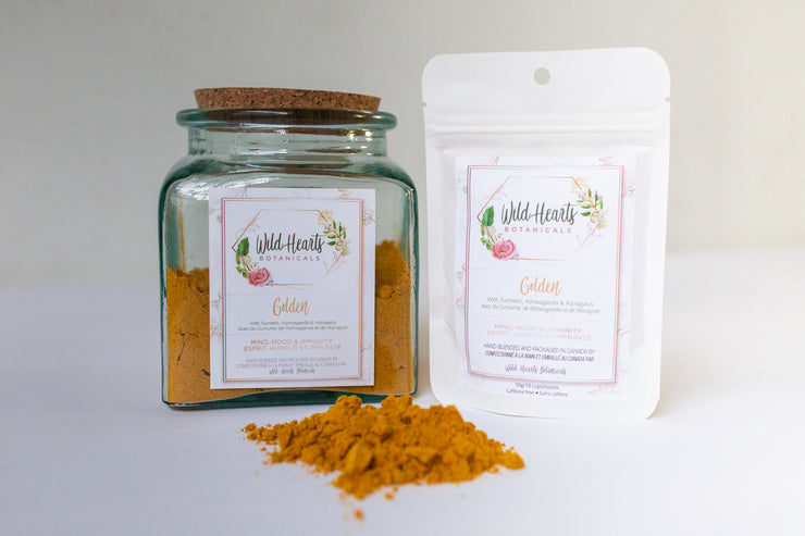 Golden Turmeric Tonic, anti-inflammatory, adaptogens, herbal powder, botanical latte mix, superfood powders